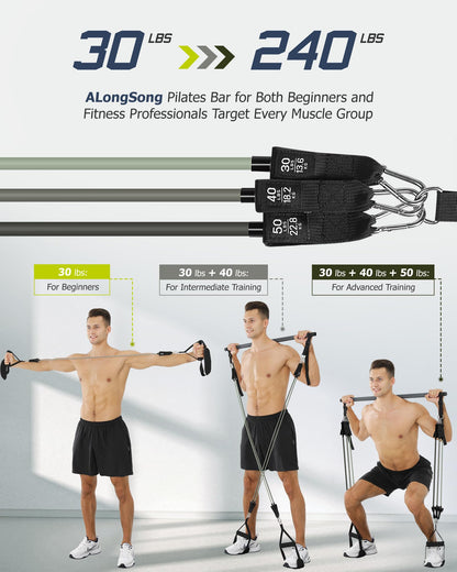 Pilates Bar Resistance Band Set – Full Body Home Gym