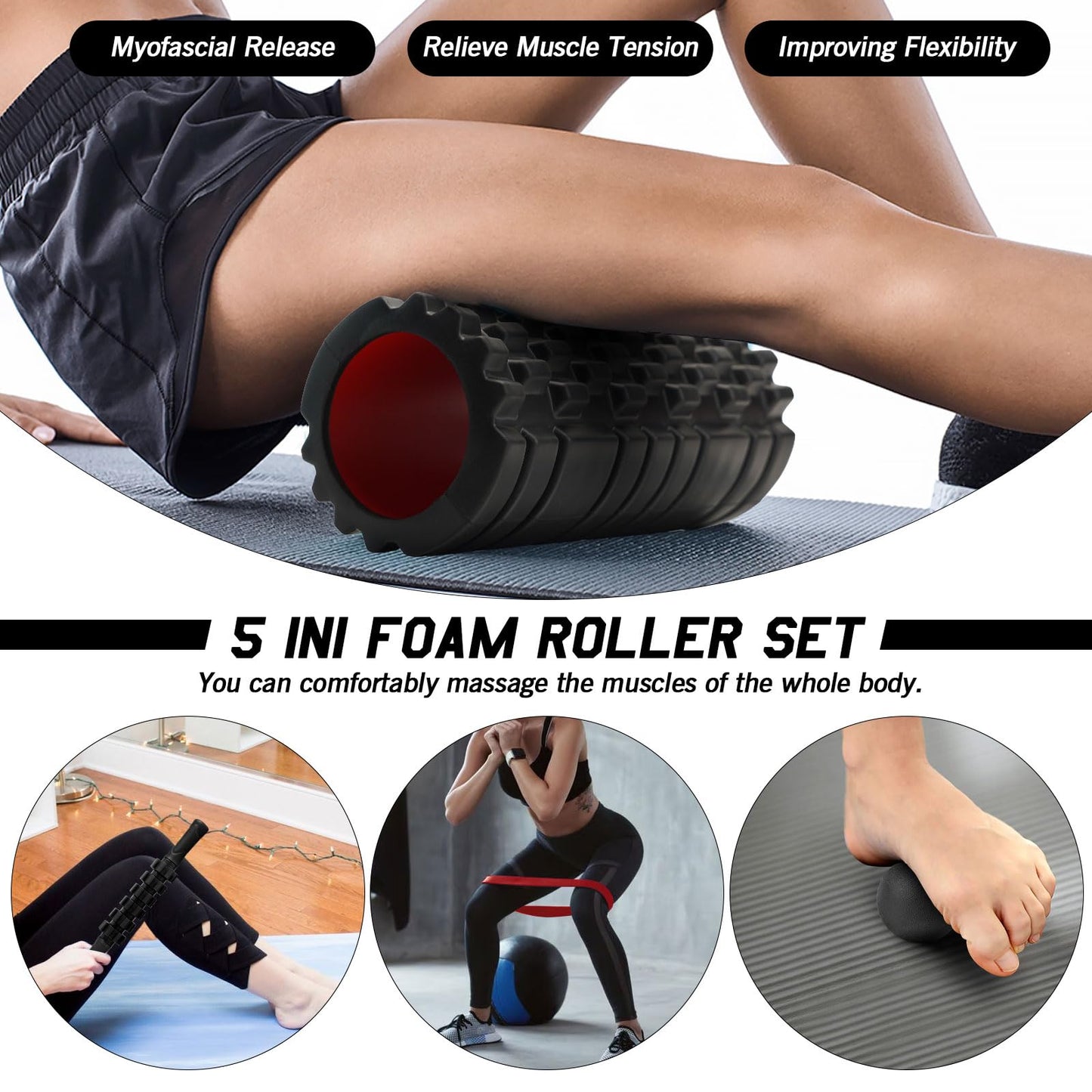 Muscle Relief Foam Roller -Deep Tissue Massage for Back & Legs Active